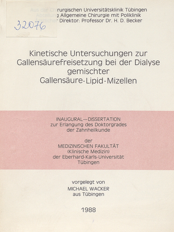 Kinetische Untersuchungen zur Gallensaurefreisetzung bei der Dialyse gemischter Gallensaure-Lipid-Mizellen
