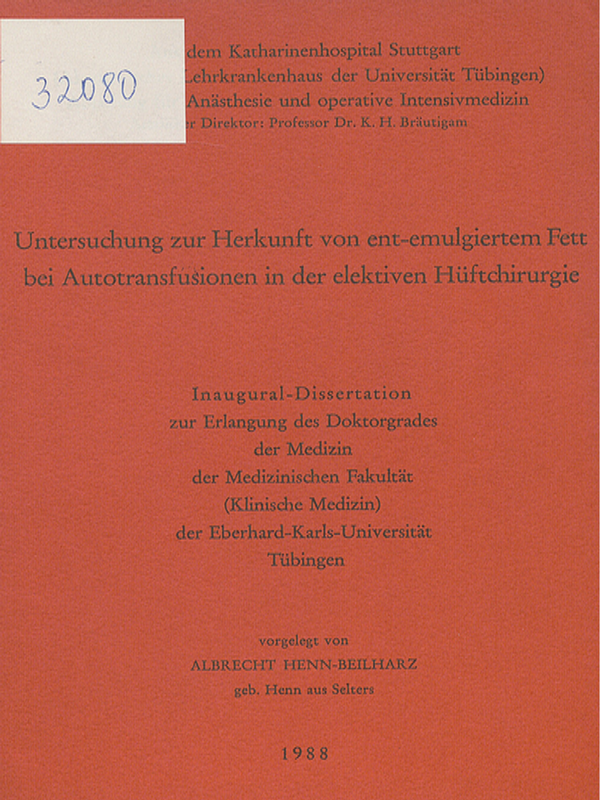 Untersuchung zur Herkunft von ent-emulgiertem Fett bei Autotransfusionen in der elektiven Huftchirurgie