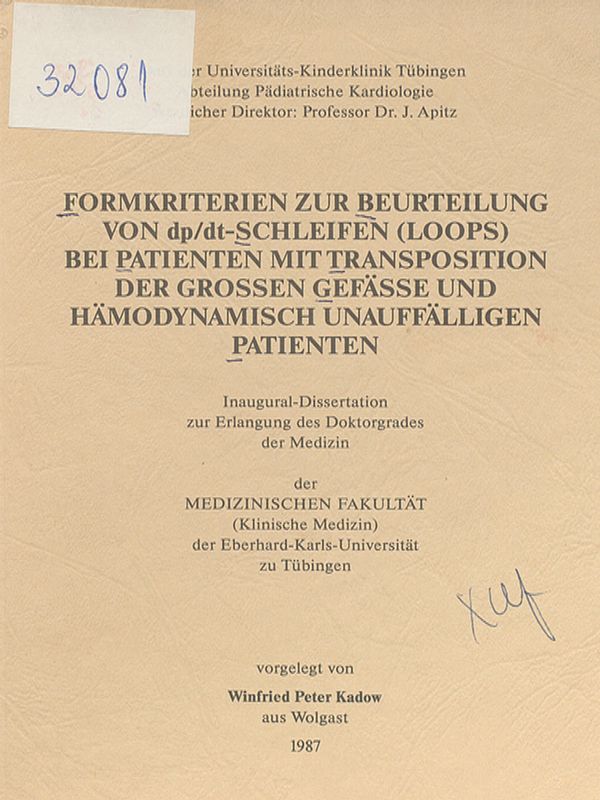 Formkriterien zur Beurteilung von dp/dt-Schleifen (LOOPS) bei Patienten mit Transposition der grossen Gefasse und hamodynamisch unauffalligen Patienten