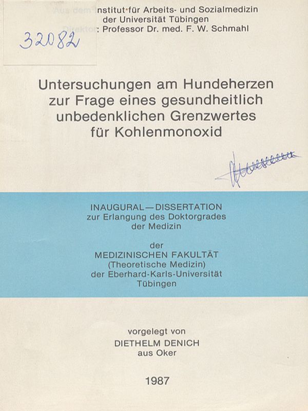 Untersuchungen am Hundeherzen zur Frage eines gesundheitlich unbedenklichen Grenzwertes fur Kohlenmonoxid
