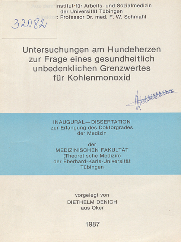 Untersuchungen am Hundeherzen zur Frage eines gesundheitlich unbedenklichen Grenzwertes fur Kohlenmonoxid
