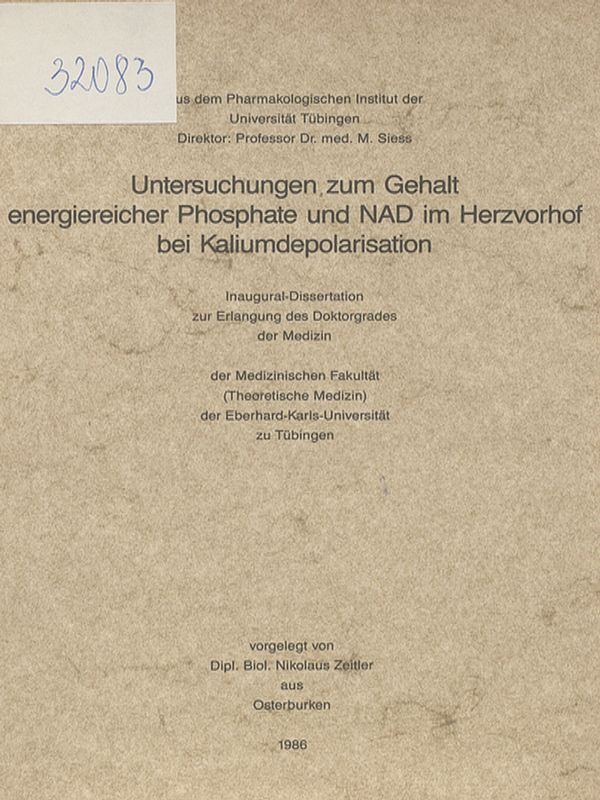 Untersuchungen zum Gehalt energiereicher Phosphate und NAD im Herzvorhof bei Kaliumdepolarisation