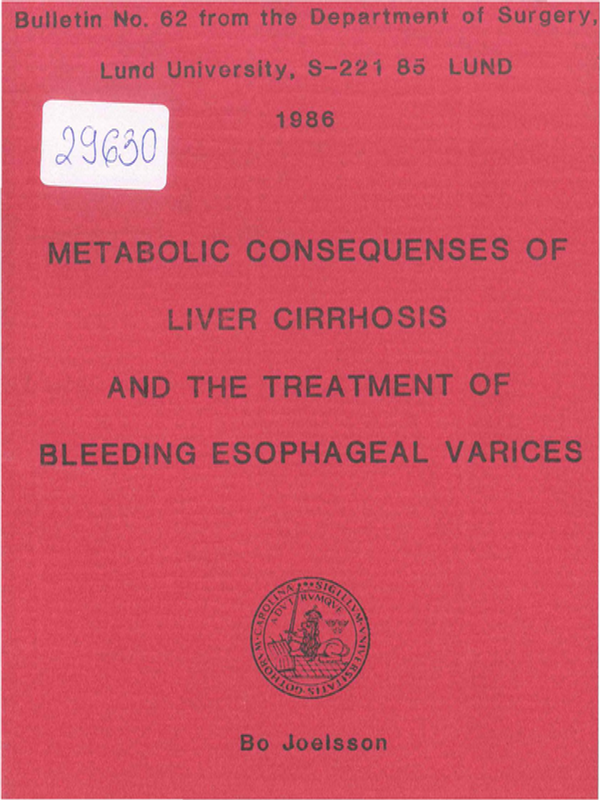 Metabolic consequenses of liver cirrhosis and the treatment of bleeding esophageal varices