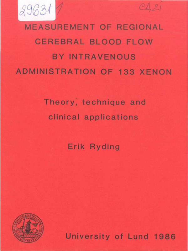 Measurment of regional cerebral blood flow by intravenous administration of 133 xenon