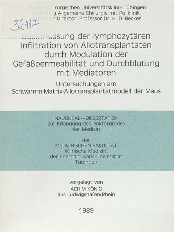 Beeinflussung der lymphozytaren Infiltration von Allotransplantaten durch Modulation der Gefasspermeabilitat und Durchblutung mit Mediatoren : Untersuchungen am Schwamm-Matrix-Allotransplantatmodell der Maus