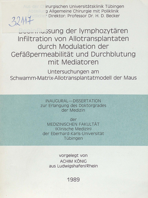 Beeinflussung der lymphozytaren Infiltration von Allotransplantaten durch Modulation der Gefasspermeabilitat und Durchblutung mit Mediatoren : Untersuchungen am Schwamm-Matrix-Allotransplantatmodell der Maus