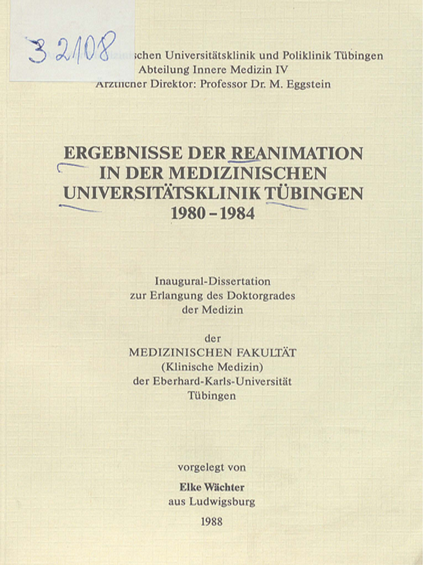 Ergebnisse der Reanimation in der medizinischen Universitatsklinik Tubingen 1980-1984