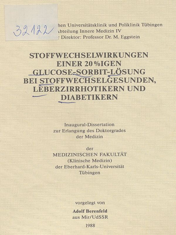 Stoffwechselwirkungen einer 20%igen Glucose-Sorbit-Losung bei Stoffwechselgesunden, Leberzirrhotikern und Diabetikern