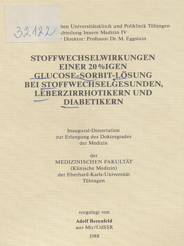 Stoffwechselwirkungen einer 20%igen Glucose-Sorbit-Losung bei Stoffwechselgesunden, Leberzirrhotikern und Diabetikern