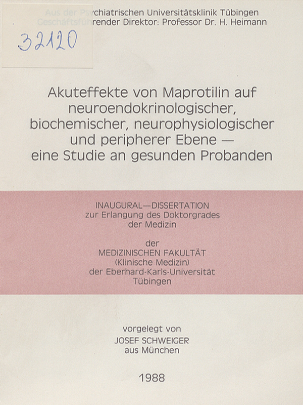 Akuteffekte von Maprotilin auf neuroendokrinologischer, biochemischer, neurophysiologischer und peripherer Ebene - eine Studie an gesunden Probanden