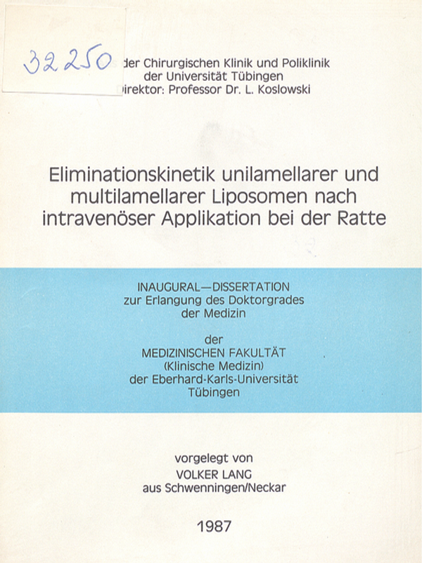 Eliminationskinetik unilamellarer und multilamellarer Liposomen nach intravenoser Applikation bei der Ratte