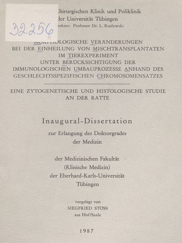 Morphologische Veranderungen bei der Einheilung von Mischtransplantaten im Tierexperiment unter Berucksichtigung der immunologischen Umbauprozesse anhand des geschlechtsspezifischen Chromosomensatzes :  Eine zytogenetische und histologische Studie