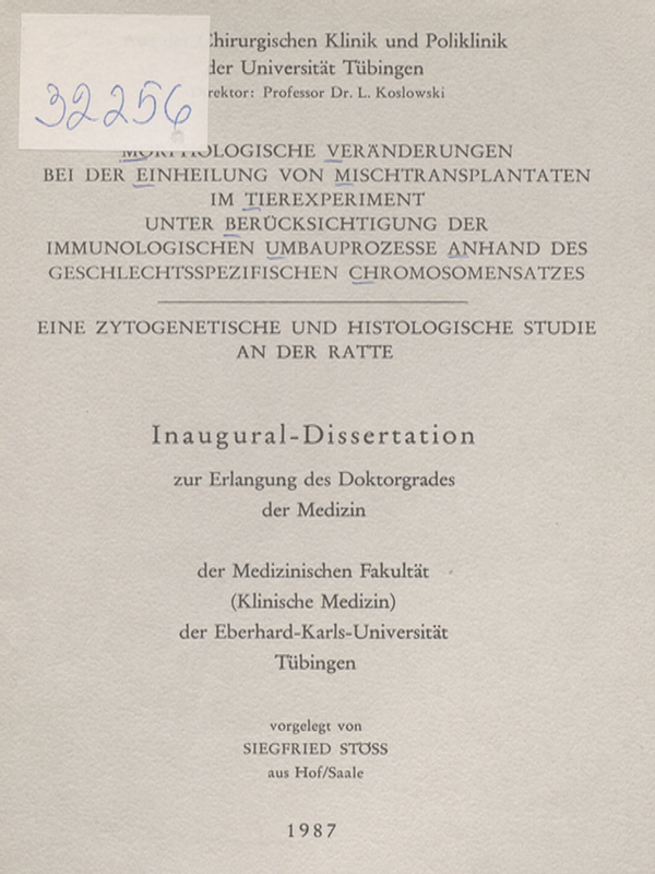 Morphologische Veranderungen bei der Einheilung von Mischtransplantaten im Tierexperiment unter Berucksichtigung der immunologischen Umbauprozesse anhand des geschlechtsspezifischen Chromosomensatzes :  Eine zytogenetische und histologische Studie