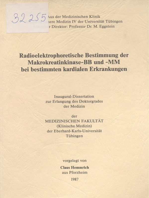 Radioelektrophoretische Bestimmung der Makrokreatinkinase-BB und -MM beibestimmten kardialen Erkrankungen