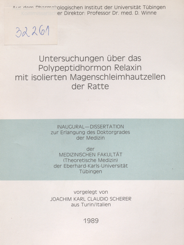 Untersuchungen uber das Polypeptidhormon Relaxin mit isolierten Magenschleimhautzellen der Ratte