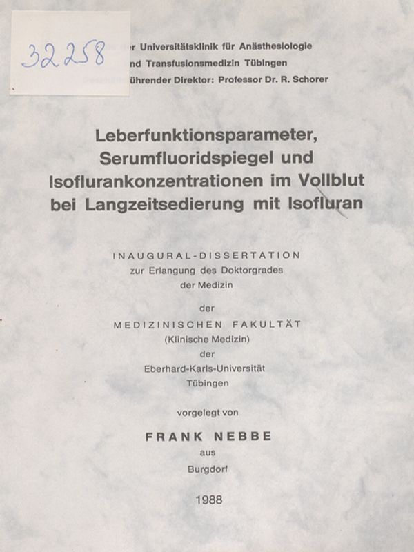 Leberfunktionsparameter, Serumfluoridspiegel und Isoflurankonzentrationen im Vollblut bei Langzeitsedierung mit Isofluran
