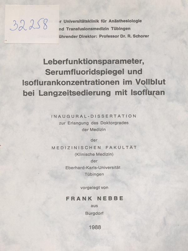 Leberfunktionsparameter, Serumfluoridspiegel und Isoflurankonzentrationen im Vollblut bei Langzeitsedierung mit Isofluran