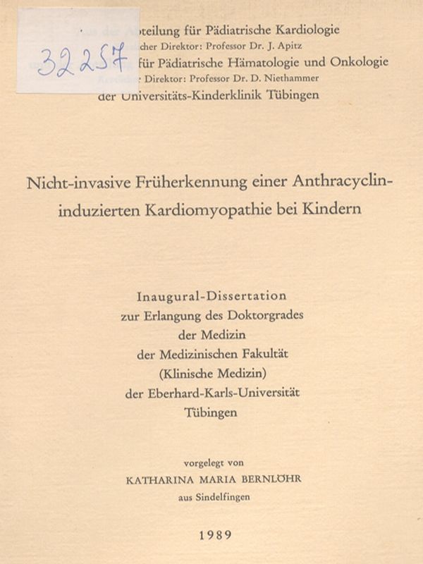 Nicht-invasive Fruherkennung einer Anthracyclin-induzierten Kardiomyopathie bei Kindern