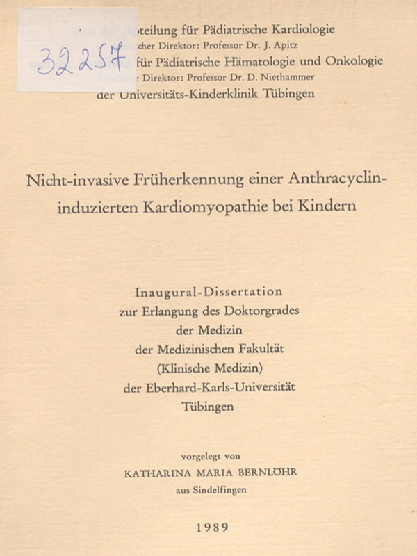Nicht-invasive Fruherkennung einer Anthracyclin-induzierten Kardiomyopathie bei Kindern