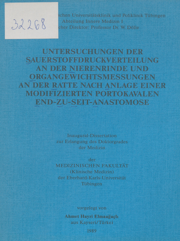 Untersuchungen der Sauerstoffdruckverteilung an der Nierenrinde und Organgewichtsmessungen an der Ratte nach Anlage einer modifizierten portokavalen End-Zu-Seit-Anastomose