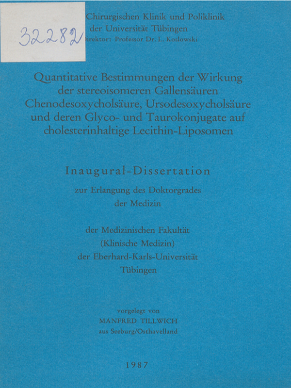 Quantitative Bestimmungen der Wirkung der stereoisomeren Gallensauren Chenodesoxycholsaure, Ursodesoxycholsaure und deren Glyco- und Taurokonjugate auf cholesterinhaltige Lecithin-Liposomen