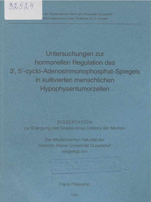 Untersuchungen zur hormonellen Regulation des 3`, 5`-cyclo-Adenosinmonophosphat-Spiegels in kultivierten menschlichen Hypophysentumorzellen