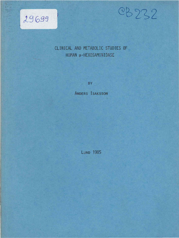 Clinical and metabolic studies of human [Beta]-hexosaminidase