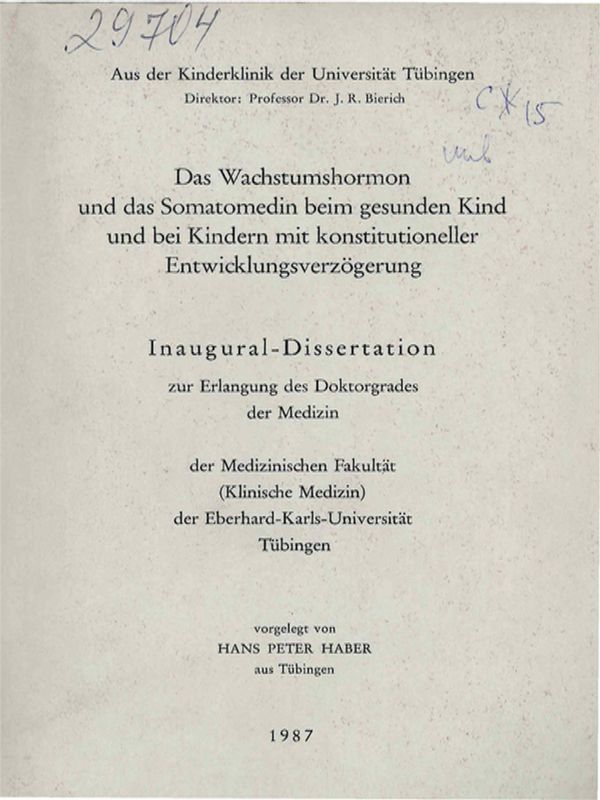 Das Wachstumshormon und das Somatomedin beim gesunden Kind und bei Kindern mit konstitutioneller Entwicklungsverzogerung