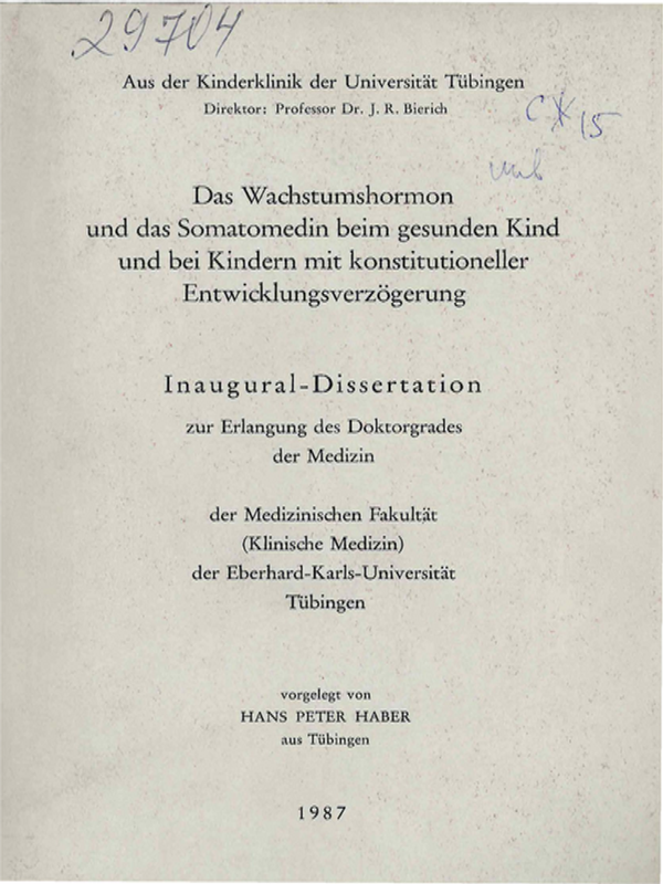 Das Wachstumshormon und das Somatomedin beim gesunden Kind und bei Kindern mit konstitutioneller Entwicklungsverzogerung