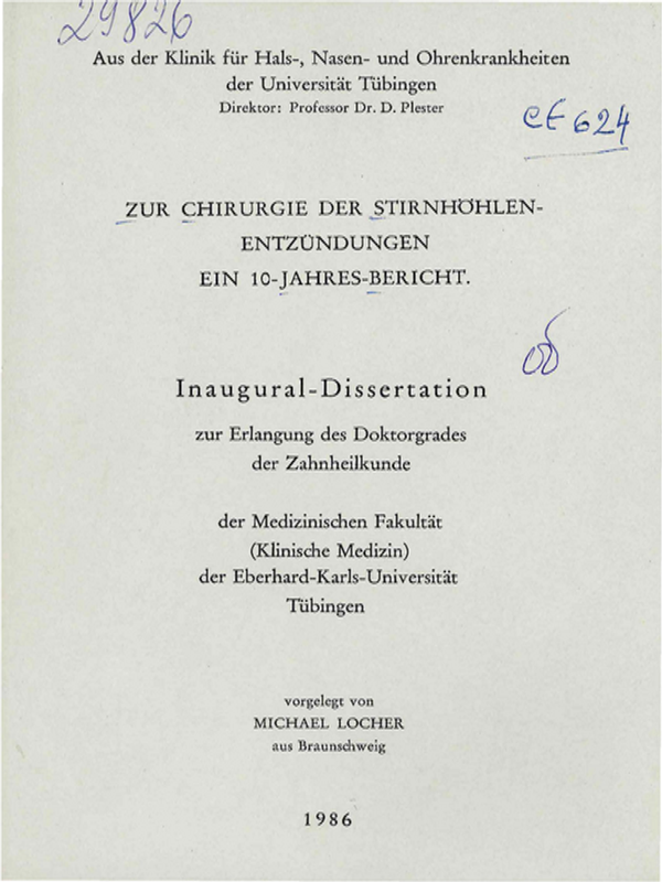 Zur Chirurgie der Stirnhohlenentzundungen : Ein10-Jahres-Bericht