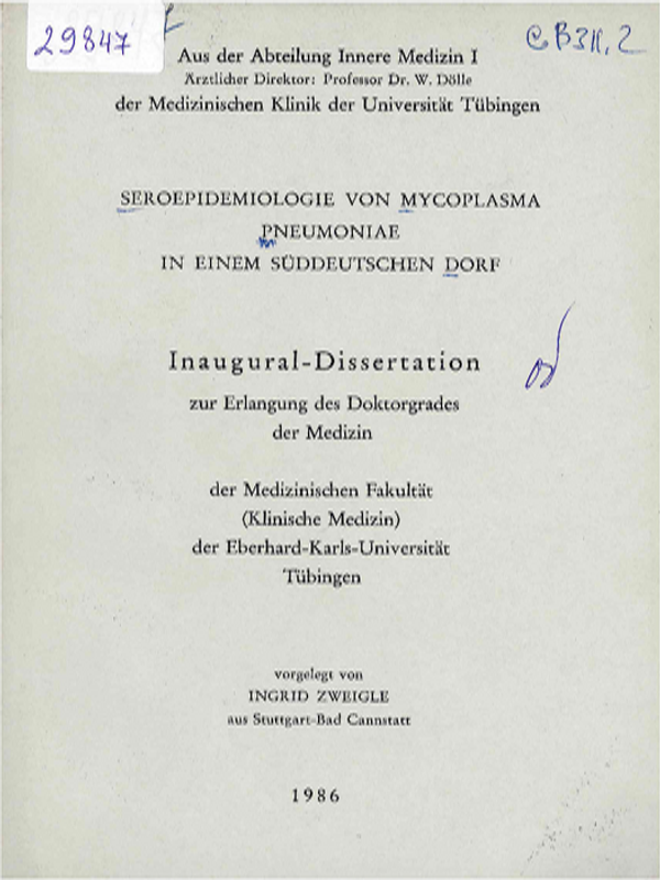 Seroepidemiologie von Mycoplasma pneumoniae in einem suddeutschen Dorf
