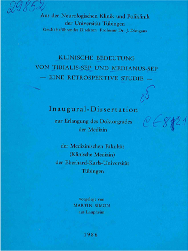 Klinische Bedeutung von Tibialis-Sep und Medianus-Sep : eine retrospektive Studie