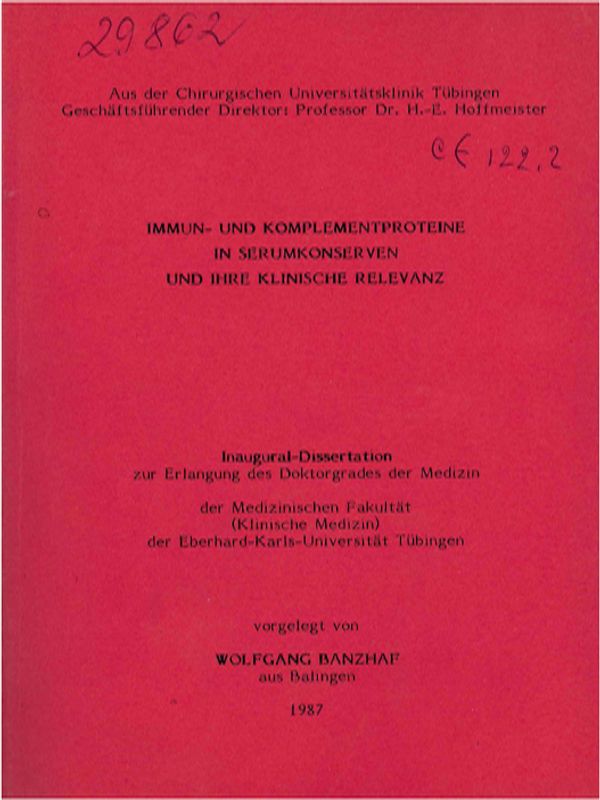 Immun- und Komplementproteine in Serumkonserven und ihre klinische Relevanz